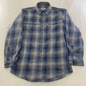Carhartt Force Shirt Mens Blue Gray Sz M Plaid Relaxed Fit Flannel Long Sleeve